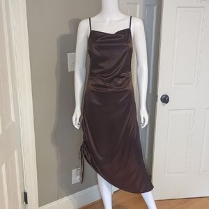 Elegant Brown Satin Dress
